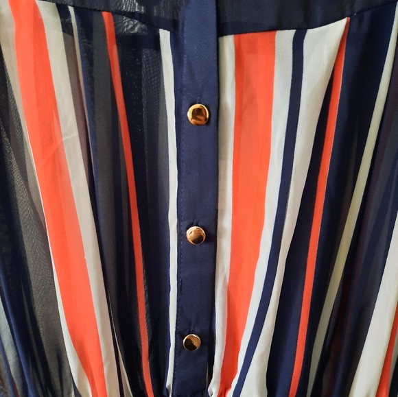 QED London Size L Button Down Sleeveless High-Low Striped Sheer Midi Dress NWT - Picture 8 of 10